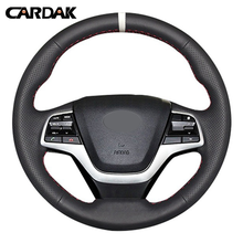 CARDAK Artificial Leather White Marker Car Steering Wheel Cover for Hyundai Elantra 4 2016 2017 2018 Solaris 2017 Accent 2018 2024 - buy cheap