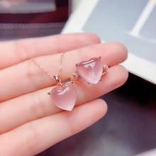 High Quality Rose Quartz Jewelry Set Natural And Real Rose Quartz Set 925 Sterling Silver 1pc Ring,1pc Pendant 2024 - buy cheap