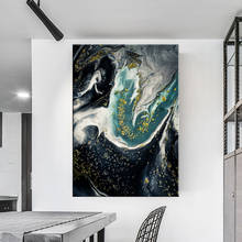 Pintura abstracta moderna para decoración del hogar, cuadro de arte nórdico para pared, decoración escandinava, en color verde y dorado 2024 - compra barato