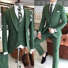 Colorful Green Slim Fit 3 Pieces tuxedos groom wedding men suits tuxedo terno masculino de pour hommes men(Jacket+Pants+Vest) 2024 - buy cheap