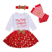 Christmas Infant Newborn Baby Girls 4Pcs Set Santa Clothes Set Long Sleeve Bodysuits Dots Mesh Skirts Headband Legging Warmmer 2024 - buy cheap