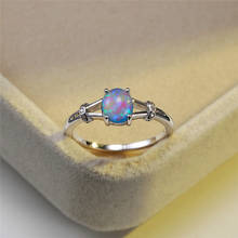 Simple Female Blue Opal Stone Ring Charm Silver Color Thin Wedding Ring Trendy Oval Hollow Engagement Rings For Women 2024 - buy cheap