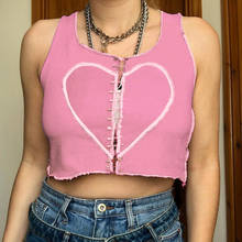 Y2K Aesthetics Pink Stitch Heart Sleeveless Tank Tops E-girl Summer O-neck Hollow Out Clips Crop Top Streetwear Punk Top 2024 - buy cheap