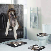 Cool Smoking English Bulldog 3D Bathroom Shower Curtain Bathroom Curtains Set for Toilet Bath Rug Carpet Bull Dog with Cigar Hat 2024 - buy cheap