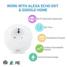 Adaptador inteligente de enchufe europeo con WiFi, Monitor de potencia con Control remoto por voz, 10A, función de sincronización de salida, funciona con Alexa y Google Home 2024 - compra barato