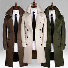 Бежевый мужской Тренч, Мужское пальто средней длины, мужская одежда в английском стиле, приталенное пальто с длинным рукавом, деловое повседневное, весна-осень 2024 - купить недорого