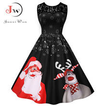 2022 Women Christmas Party Dress Sleeveless Santa Claus Print Elegant Vintage Lace High Waist Winter Xmas Clothes Sundress 2024 - buy cheap