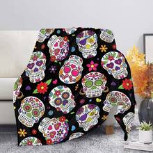 HUGSIDEA-mantas de Sherpa para adultos, Manta de cama con diseño de calavera de rosa de azúcar, Cráneo gótico, Floral, cálida, para sofá, envío directo 2024 - compra barato