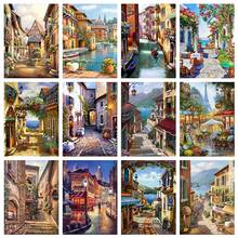 Round Diamond Painting City Embroidery Scenery Cross Stitch Kit Crafts 5D DIY Full Square Rhinestones Mosaic Home Decoration 2024 - buy cheap