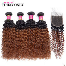 TODAY ONLY Blonde 4 Bundles With Closure Brazilian Kinky Curly Hair Bundles With Closure Remy Human Hair Bundles With Closure 2024 - buy cheap