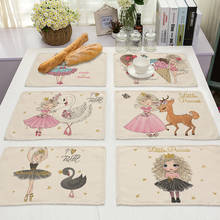 1Pcs Cute Girl Cotton Linen Pad Pattern Kitchen Placemat Kawaii Coaster Bowl Cup Mat Dining Table Mats 42*32cm Home Decor PM0044 2024 - buy cheap