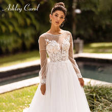 Ashley Carol A-Line Wedding Dress 2022 Delicate Beading Scoop Lace Appliques Bride Long Sleeve Beach Tulle Bridal Gown 2024 - buy cheap
