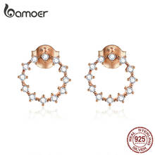 bamoer Silver 925 Stud Earrings for Women Rose Gold Color 925 Sterling Silver CZ Round Ear Stud Wedding Statement Jewelry BSE323 2024 - buy cheap