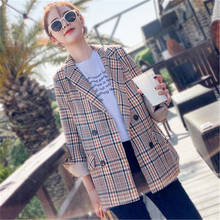 2022 Vintage Plaid Suit Blazers Women's Clothing Spring Autumn Short Plaid Blazer Coats Korean Casual Suit Jacket feminino m584 2024 - buy cheap