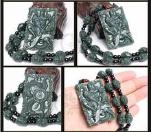 Superb Bottle green Jade Amulet Guan YU Pendant Hanging Carven 18 arhat bead necklace 2024 - buy cheap