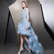 Verngo Beading Evening Dress Short Elegant Prom Dress Long Sleeves Party Gowns Blue Formal Dress Robe De Soiree 2024 - buy cheap