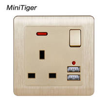 Minitiger-Toma de corriente de pared 13A, toma conmutada estándar del Reino Unido, 2.1A, puerto de cargador rápido USB Dual, indicador LED, Panel dorado cepillado 2024 - compra barato