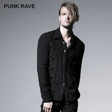 Camisa punk rave rock preta masculina, camisa de manga longa estilo punk rave com aro de ferro e metal vintage 2024 - compre barato