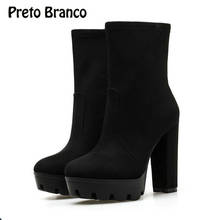 PRETO-Botas cortas de tacón alto para mujer, botines de suela gruesa, color negro, 12,5 cm, 2021 2024 - compra barato