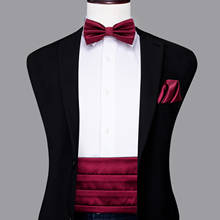 Hi-Tie Silk Adult Men's Formal Party Wedding Luxury Pure Red Plain Cummerbund Bow Tie & Pocket Square Set Tuxedo Wide Belt 2024 - buy cheap