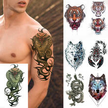 Tatuajes temporales de serpiente verde para hombres y mujeres, pegatina de tatuaje falso de Animal de tigre feroces, Lobo, escorpión, dragón y Rey, tatuajes para manos y brazos 2024 - compra barato