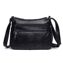 Fashion Women Crossbody Bag Black Soft Washed Leather Shoulder Bag Patchwork Messenger Bag Small Flap Bag for Girls 2024 - buy cheap