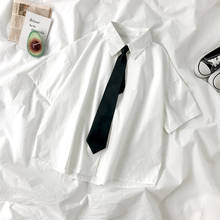 Estilo preppy branco camisas femininas 2020 verão novo solto casual todos os jogos camisas de manga curta estudante com gravata outwear topos 2024 - compre barato
