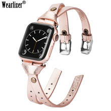 Wearlizer-Correa de cuero para Apple Watch para mujer, banda de cuero doble de 38mm, 40mm, 42mm, 44mm, para iwatch series 5 4 3 2 1 2024 - compra barato