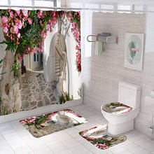 Cortina de ducha 3D de calle romántica, 180x180cm, alfombras antideslizantes, cubierta de tapa de inodoro y alfombra de baño, juego de cortinas de baño impermeables 2024 - compra barato