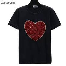 ZuoLunOuBa Summer Light Extravagance Cotton One Size Women T Shirt Hot Diamond Red Plaid Love Heart Loose Lady Tees Tops Female 2024 - buy cheap