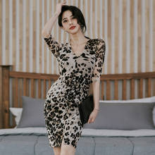 new arrival fashion comfortable v-neck sexy formal dress high quality leopard cute elegant slim mini pencil dress 2024 - buy cheap