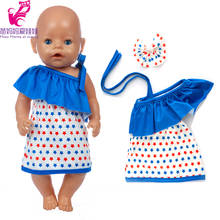 17 Inch Baby New Born Doll Clothes Blue Scallop Star Dress 18 Inch Girl Dollstrap Dress Bow Headwear 2024 - buy cheap