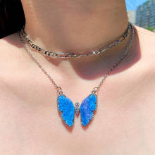 Colar com pingente de borboleta azul brilhante, colar feminino multicamadas de cristal boho 2024 - compre barato