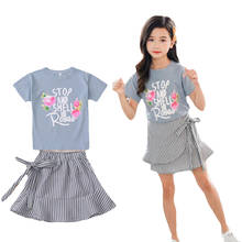 Roupas Infantis Menina 2019 New Summer Girls Fashion Suit Big Virgin Short Sleeve Printing T-shirt And Skirt Kids Clothes 3-12y 2024 - buy cheap