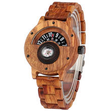 Relógio de quartzo marrom masculino, mostrador com bússola, pulseira de madeira prática 2024 - compre barato