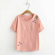 Plus size embroidery cotton O neck women loose tshirts 2020 new summer casual ladies t shirts female tops pink t-shirts 2024 - buy cheap