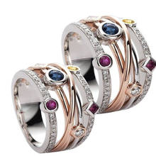 Anéis de com zircão colorido vintage, acessórios para mulheres, joia de casamento, presente de festa, moda coreana feminina/masculina, com strass 2024 - compre barato