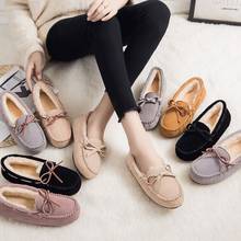 2019 Sapatas Das Mulheres de Inverno da Pele das Mulheres Sapatos Rasos Sapatos Casuais Deslizar Sobre As Mulheres Sapatos Flats bowknot Mocassins Senhora dropshipping 2024 - compre barato