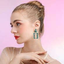 2021 Wholesale ZA New Long Metal Hollowed-out Hanging Colorful Crystals Dangle Drop Earrings Fine Jewelry Accessories For Women 2024 - buy cheap