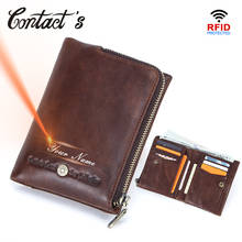 Contact's Rfid Blocking Male Short Purse Crazy Horse Leather Men Wallet Vintage Bifold Card Holders Small Coin Pocket Zipper 2024 - buy cheap