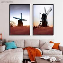 Pintura en lienzo de paisaje Rural nórdico, impresión hermosa de molino de viento, póster para sala de estar, dormitorio, decoración del hogar, imágenes artísticas de pared 2024 - compra barato