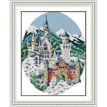 Winter Castle Printing Cross Stitch Pattern Kit 11CT 14CT Needlework DIY Traditional Embroidery Crafts Home Decoration Painting 2024 - buy cheap