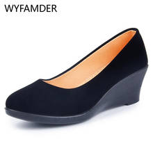 WYFAMDER-zapatos negros de cuña para mujer, calzado bandada de tacón alto, suaves, sin cordones, para oficina, 40 de talla grande WP13, primavera Otoño, 2021 2024 - compra barato