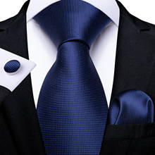 DiBanGu Mens Necktie Navy Blue Solid Designer Silk Wedding Tie For Men Necktie Hanky Cufflinks Tie Set Business Party MJ-326 2024 - buy cheap