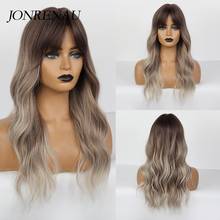 Jonrenau peruca de cabelo sintético loiro, marrom, misturado, com franja, longo, natural, para mulheres brancas e pretas 2024 - compre barato