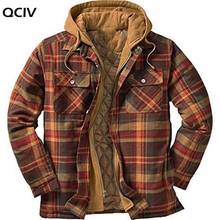 Explosive Men's Clothing European American Autumn and Winter Models Thick Cotton Plaid Long-sleeved Loose Hooded Jacket 2024 - купить недорого