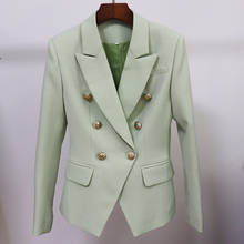 High street 2021 jaqueta de grife clássica feminina, blazer curto verde com botões de leão em metal, estilo double breasted 2024 - compre barato