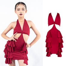 Vestido de baile latino rojo para niñas, ropa de diseñador, traje de baile de Salsa, Samba, ropa de baile de salón, traje de práctica, JL2822 2024 - compra barato