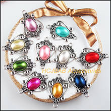 10 New Heart Charms Tibetan Silver Tone Retro Mixed Acrylic Connectors 21x33mm 2024 - buy cheap