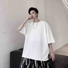 Ins thin sleeve t personality slit oversize wide version handsome summer bat short sleeve t-shirt men's half sleeve T-shirt 2024 - buy cheap